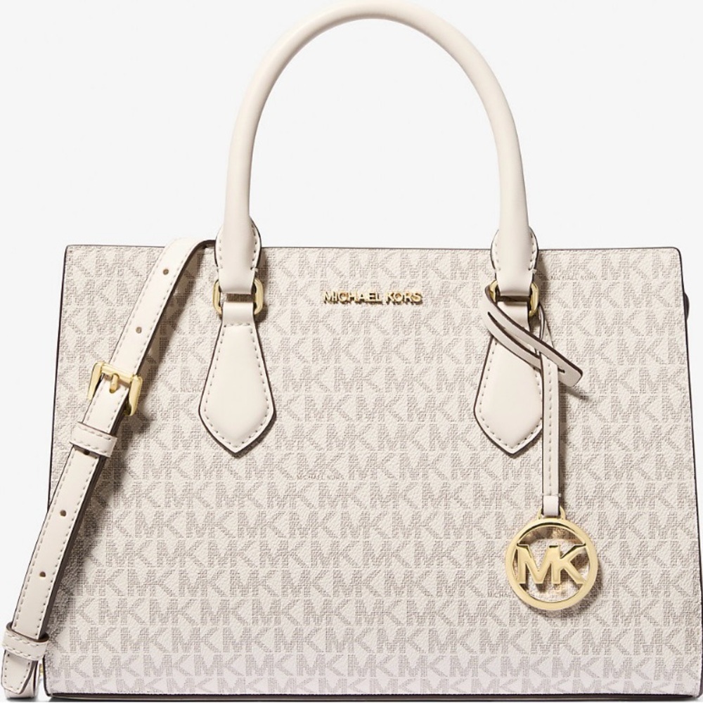 Michael Kors Sheila Medium Logo Satchel Cream NEW WITH TAGS